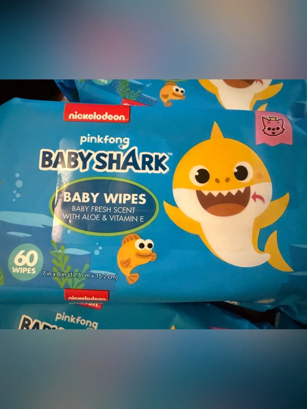 8 Pack Pinkfong Baby Shark Baby Wipes - Nickelodeon, Baby Powder Scent